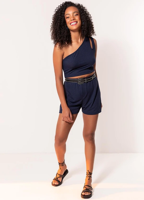 Moda Pop - Conjunto Azul Marinho em Canelado 3