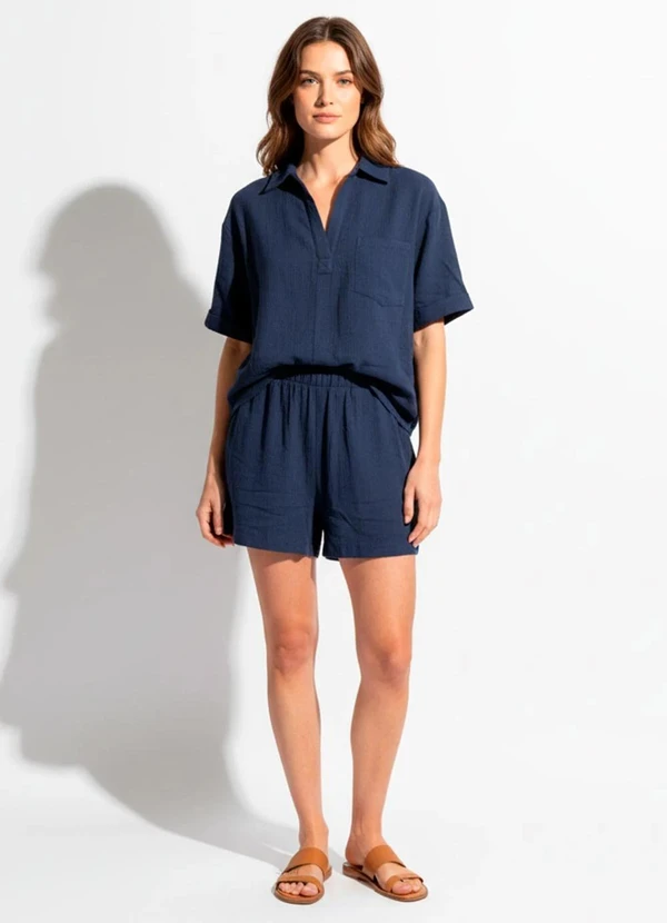 Quintess - Conjunto Azul Marinho em Tecido de Algodão 3