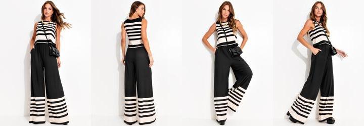 Conjunto Barrado Listras em Malha de Viscose