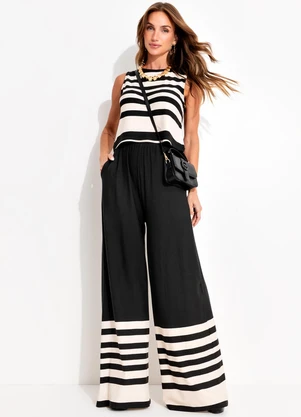 Quintess - Conjunto Barrado Listras em Malha de Viscose - QUINTESS