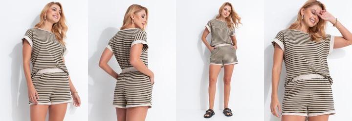 Conjunto Bege Canelado Listrado