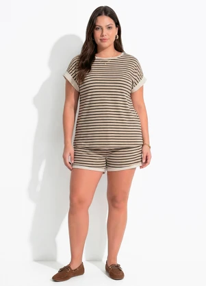 Quintess - Conjunto Bege em Canelado Listrado - QUINTESS