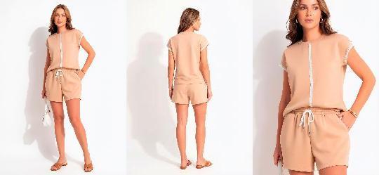 Conjunto Bege em Moletinho de Viscose