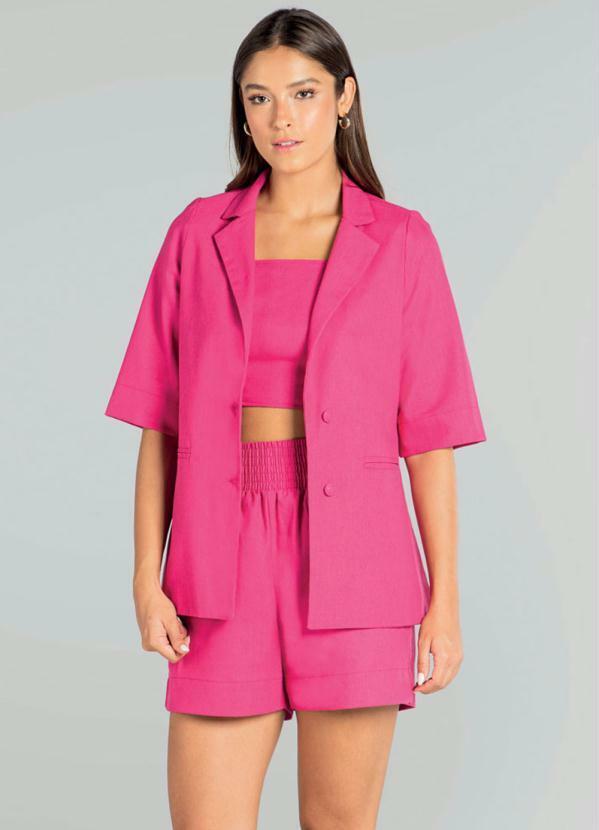 Miss Peck - Conjunto Blazer + Top + Shorts Rosa