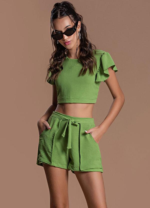 Choyee - Conjunto Blusa com Babados e Short Saia Verde