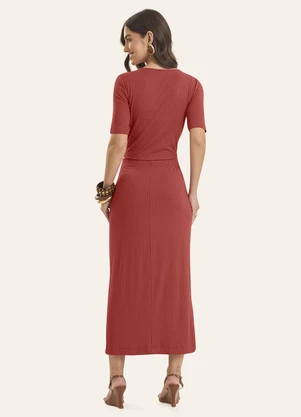 Rovitex - Conjunto Blusa com Saia Feminino Ribana Marrom - ROVITEX