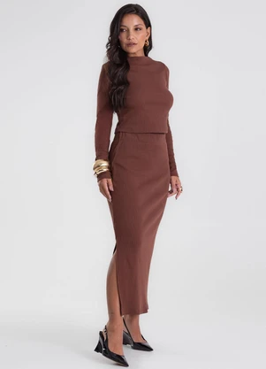 Endless - Conjunto Blusa com Saia Midi Marrom - ENDLESS