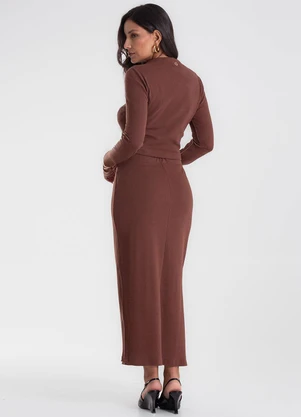 Endless - Conjunto Blusa com Saia Midi Marrom - ENDLESS