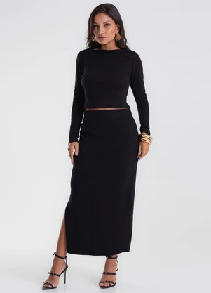 Endless - Conjunto Blusa com Saia Midi Preto - ENDLESS