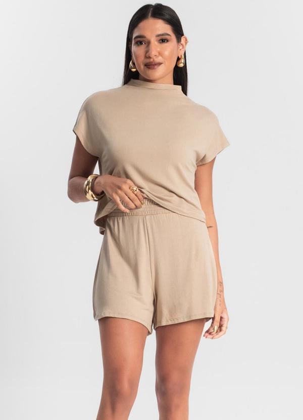Rovitex - Conjunto Blusa com Shorts de Molecotton Marrom