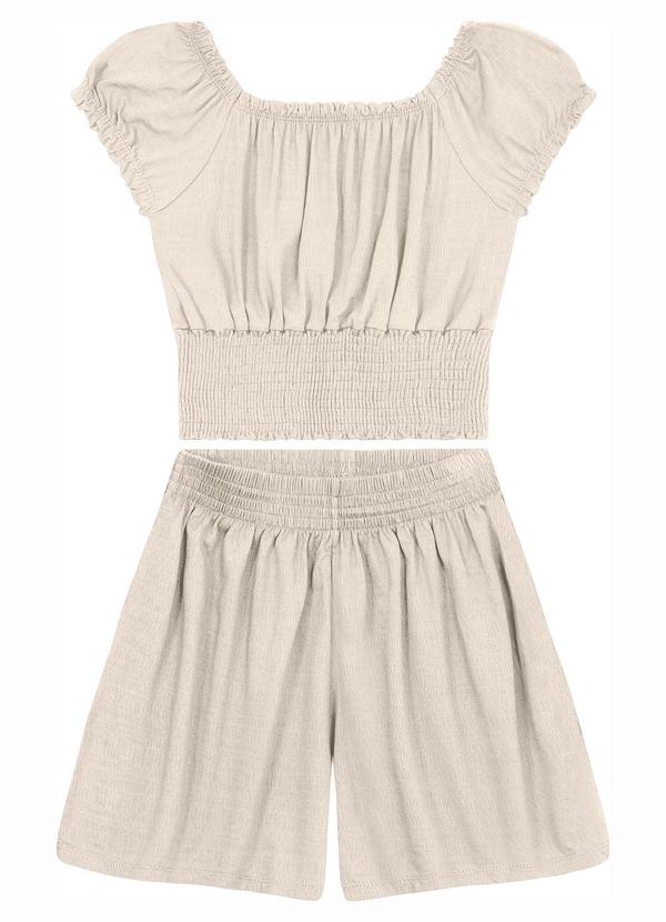 Minty - Conjunto Blusa com Shorts em Viscose Bege 1