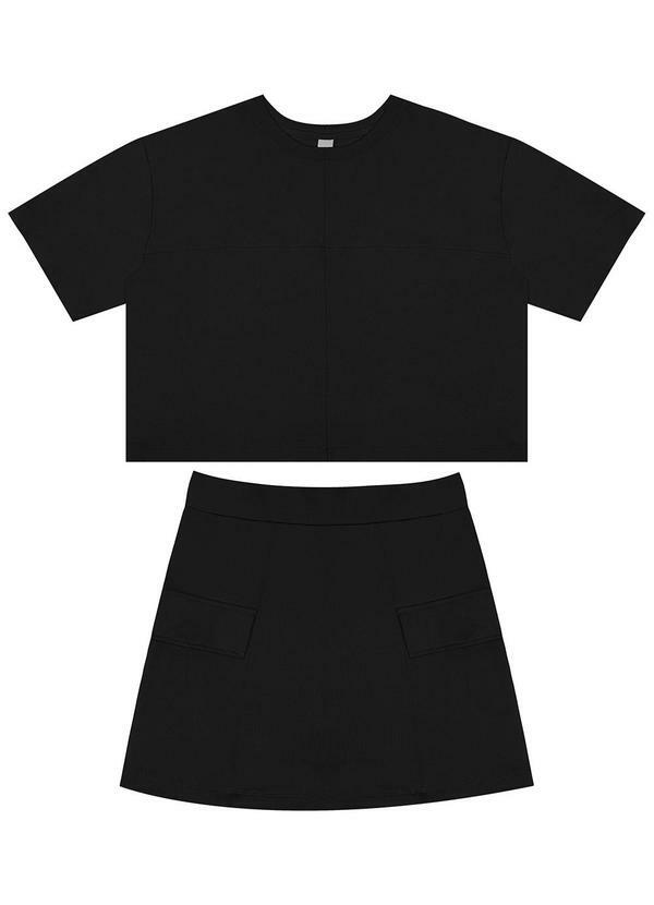 Rovitex - Conjunto Blusa com Shorts Saia Preto 6