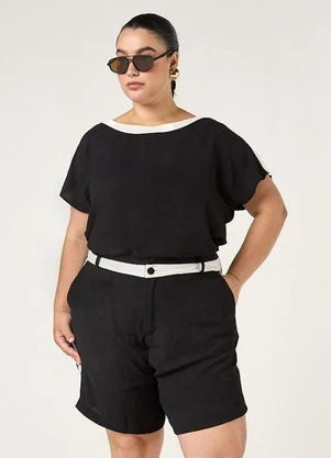 Elegance - Conjunto Blusa e Bermuda com Recorte Preto - ELEGANCE