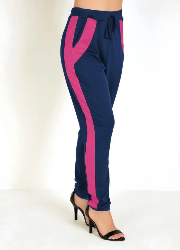 Moda Pop - Conjunto Blusa e Calça Marinho e Rosa 3