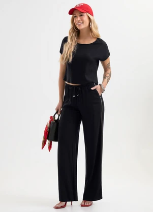 Cativa - Conjunto Blusa e Calça Pantalona em Viscose Preto - CATIVA