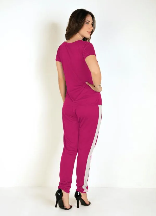Moda Pop - Conjunto Blusa e Calça Pink e Off White 2
