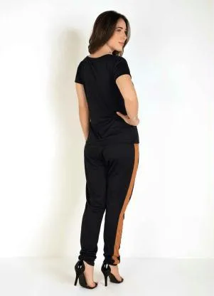 Moda Pop - Conjunto Blusa e Calça Preto e Caramelo - MODA POP