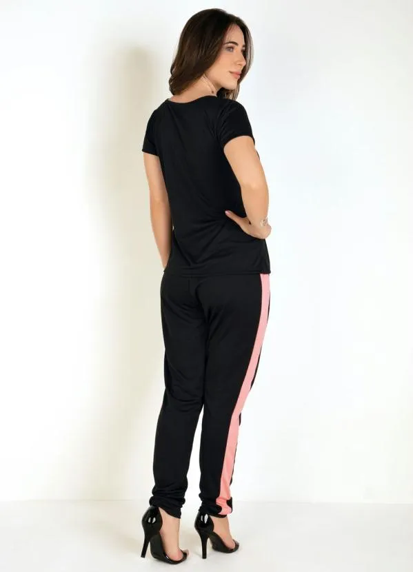Moda Pop - Conjunto Blusa e Calça Preto e Rosa 4