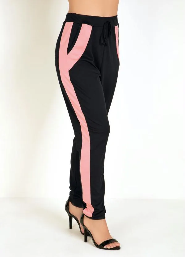 Moda Pop - Conjunto Blusa e Calça Preto e Rosa 9