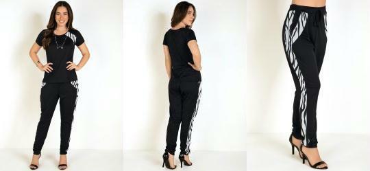 Conjunto Blusa e Cala Zebra Preta
