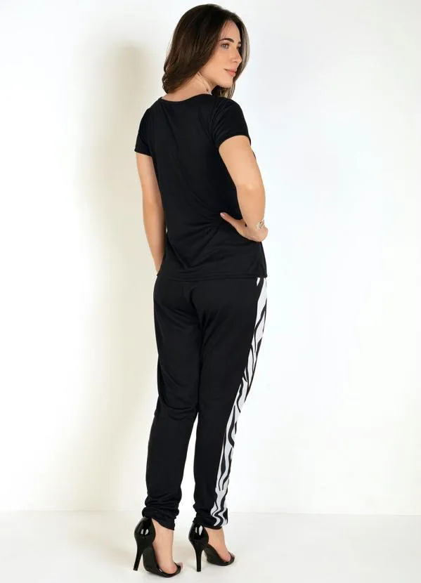 Moda Pop - Conjunto Blusa e Calça Zebra Preta 2