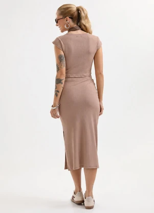 Cativa - Conjunto Blusa e Saia Midi Canelado Marrom - CATIVA