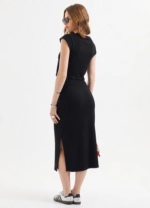 Cativa - Conjunto Blusa e Saia Midi Canelado Preto - CATIVA