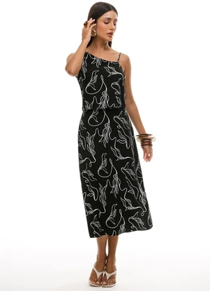 Gris - Conjunto Blusa e Saia Midi em Viscose Preto - GRIS