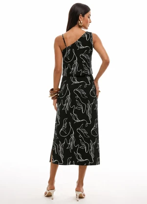 Gris - Conjunto Blusa e Saia Midi em Viscose Preto - GRIS