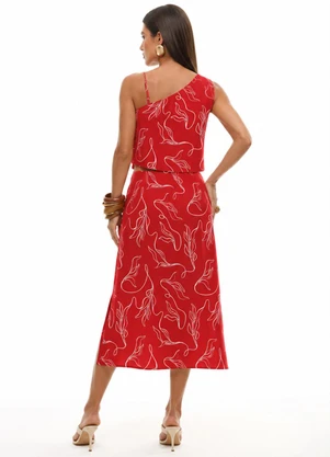 Gris - Conjunto Blusa e Saia Midi em Viscose Vermelho - GRIS