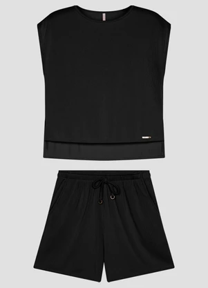 Cereja Rosa - Conjunto Blusa e Shorts Canelado Relevo Preto - CEREJA ROSA