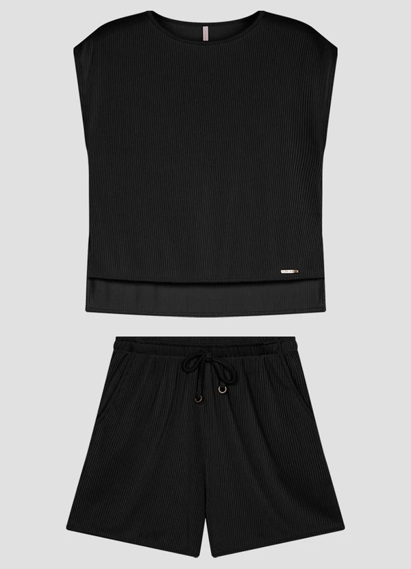 Cereja Rosa - Conjunto Blusa e Shorts Canelado Relevo Preto