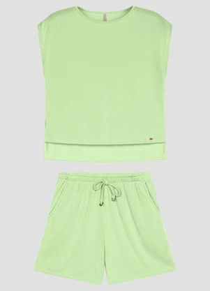 Cereja Rosa - Conjunto Blusa e Shorts Canelado Relevo Verde - CEREJA ROSA