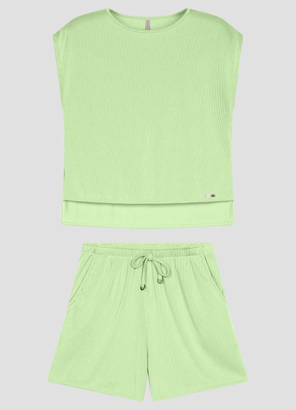 Cereja Rosa - Conjunto Blusa e Shorts Canelado Relevo Verde