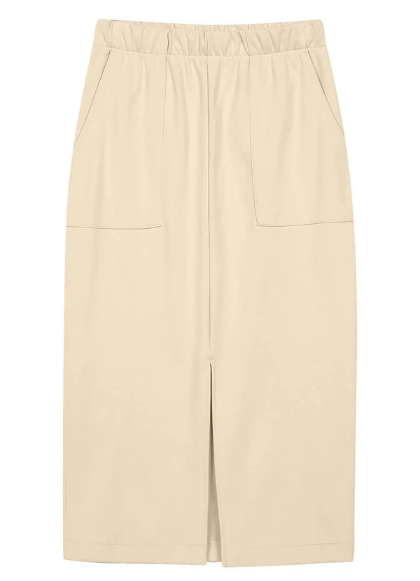 Marialícia - Conjunto Blusão e Saia Midi Moletom Bege 4