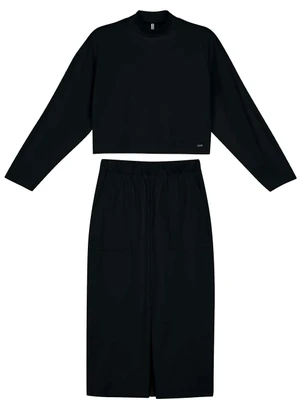 Marialícia - Conjunto Blusão e Saia Midi Moletom Preto - MARIALÍCIA