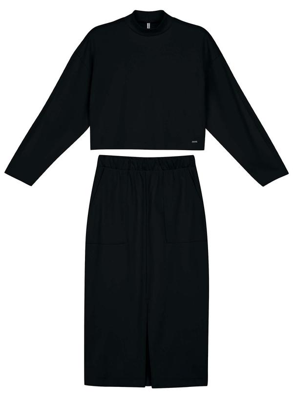 Marialícia - Conjunto Blusão e Saia Midi Moletom Preto