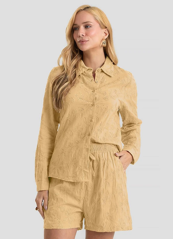 Dianna - Conjunto Bordado Camisa com Shorts Amarelo