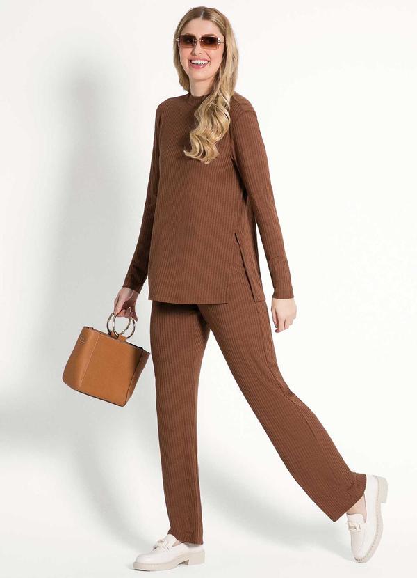 Habana - Conjunto Canelado com Modelagem Ampla Marrom