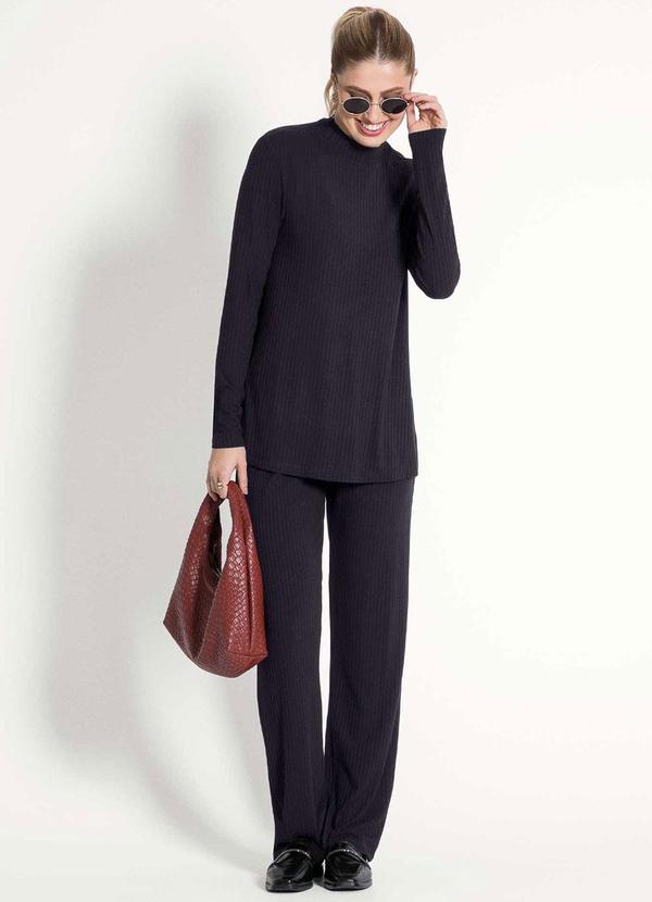 Habana - Conjunto Canelado com Modelagem Ampla Preto