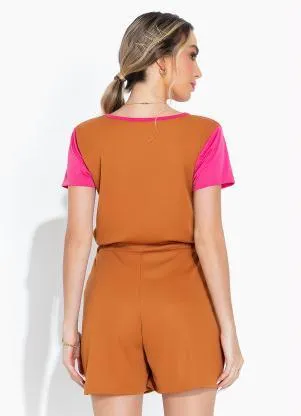 Moda Pop - Conjunto Caramelo e Pink Blusa e Short - MODA POP