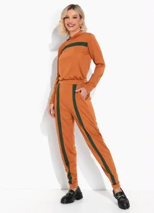 Moda Pop - Conjunto Caramelo e Verde com Recortes e Capuz - MODA POP