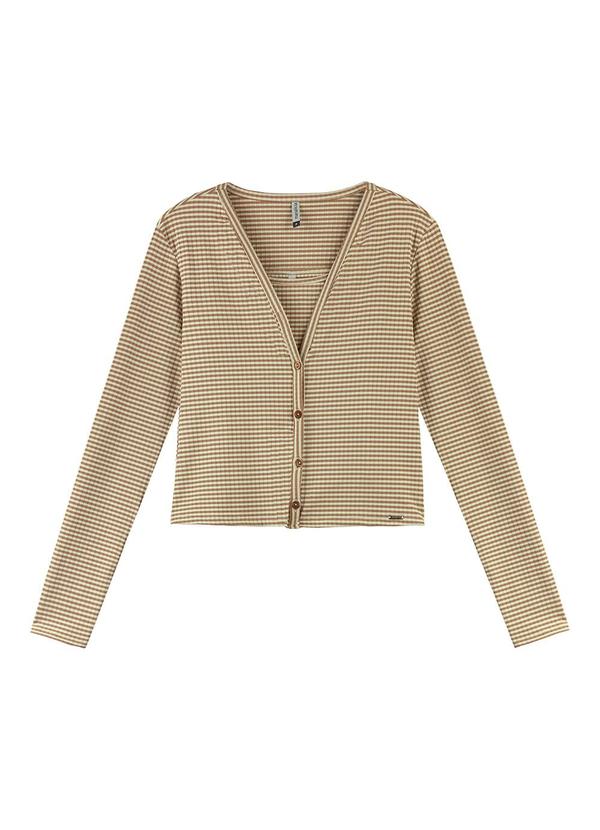 Marialícia - Conjunto Cardigan com Regata Listrado Marrom 1
