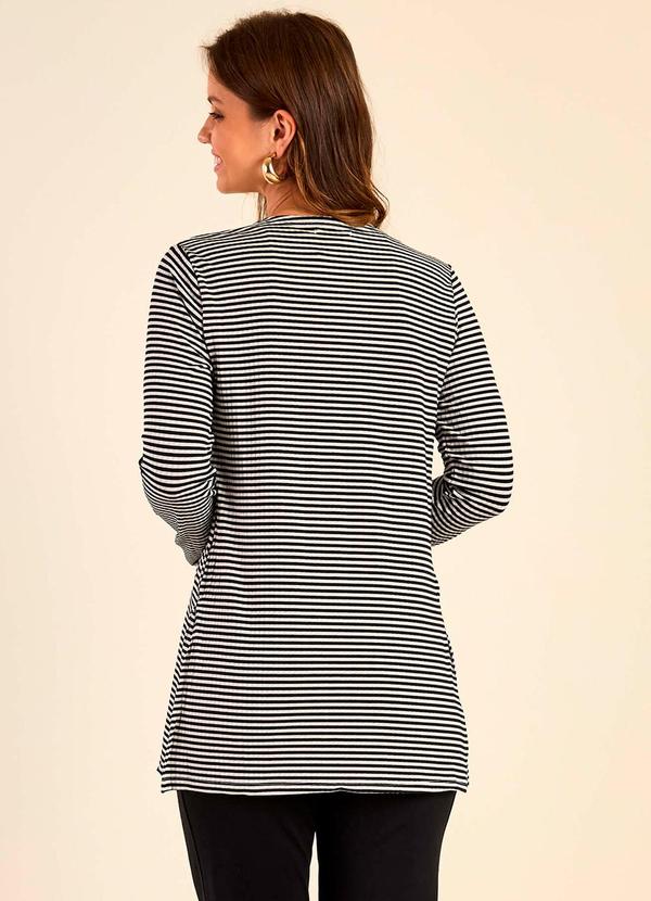 Marialícia - Conjunto Cardigan e Regata Listrado Preto 2