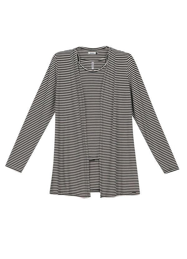 Marialícia - Conjunto Cardigan e Regata Listrado Preto 4