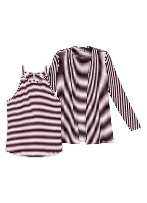 Marialícia - Conjunto Cardigan e Regata Listrado Roxo