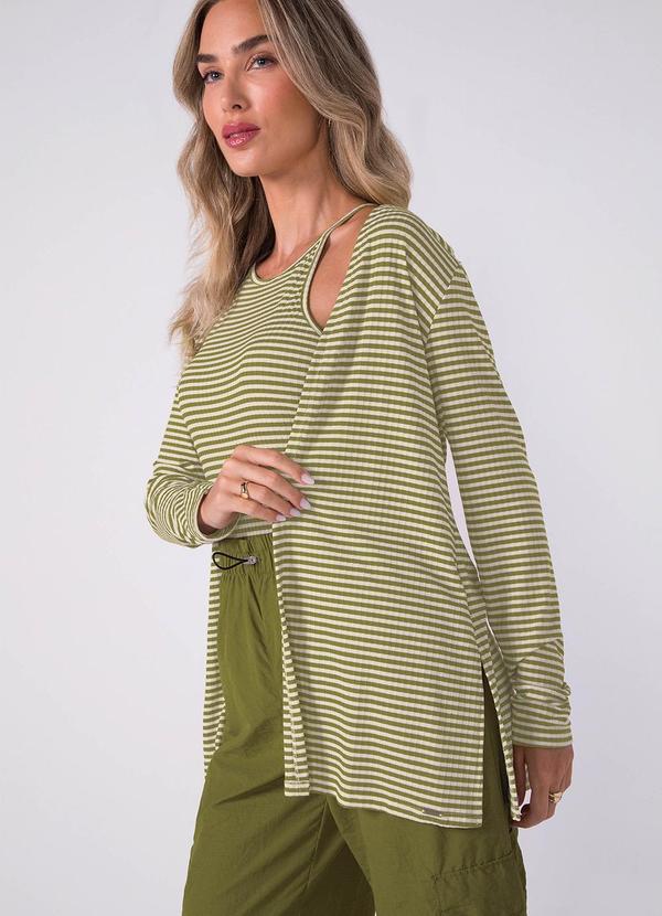 Marialícia - Conjunto Cardigan e Regata Listrado Verde