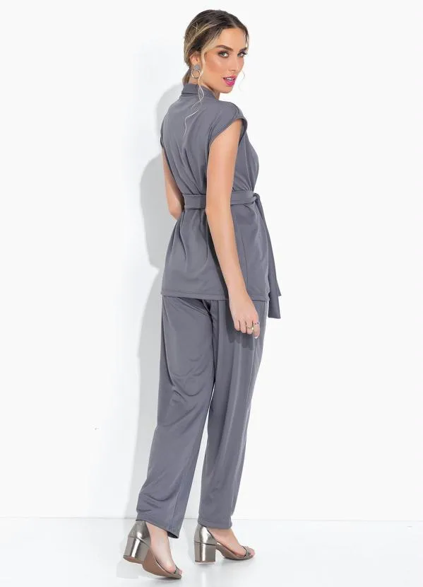 Moda Pop - Conjunto Cinza Cardigan e Calça 2