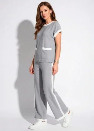 Quintess - Conjunto Cinza Malha Tricot - QUINTESS