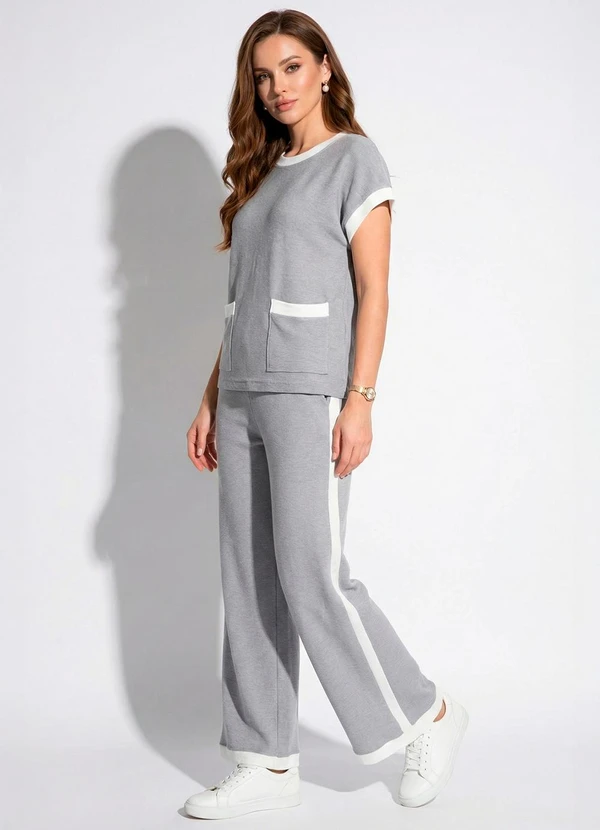 Quintess - Conjunto Cinza Malha Tricot